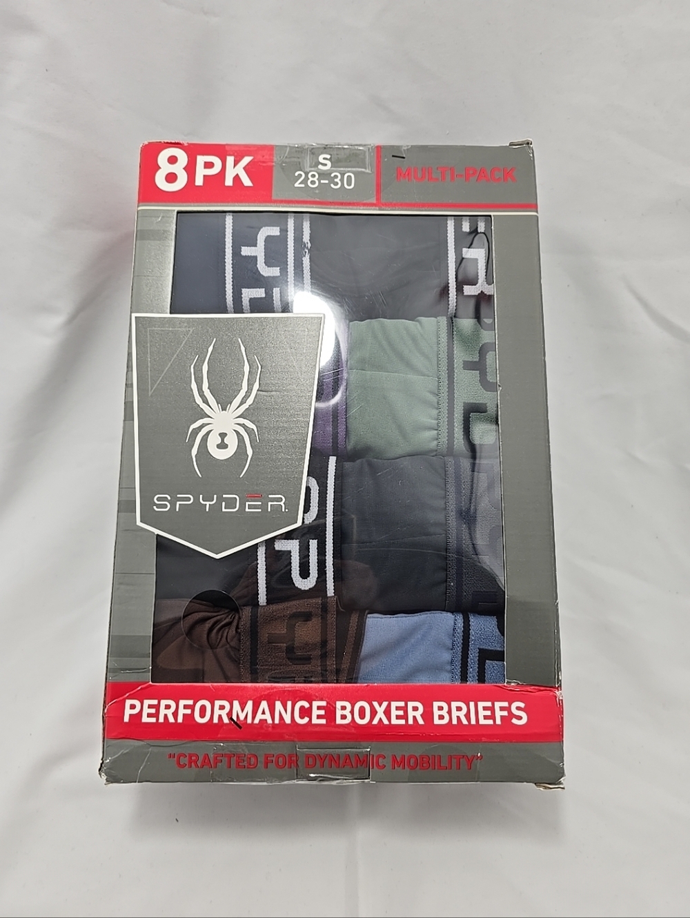 NIB Spyder Men's Small ( 28-30) 8 Pack Performance Boxer Briefs Multicolor